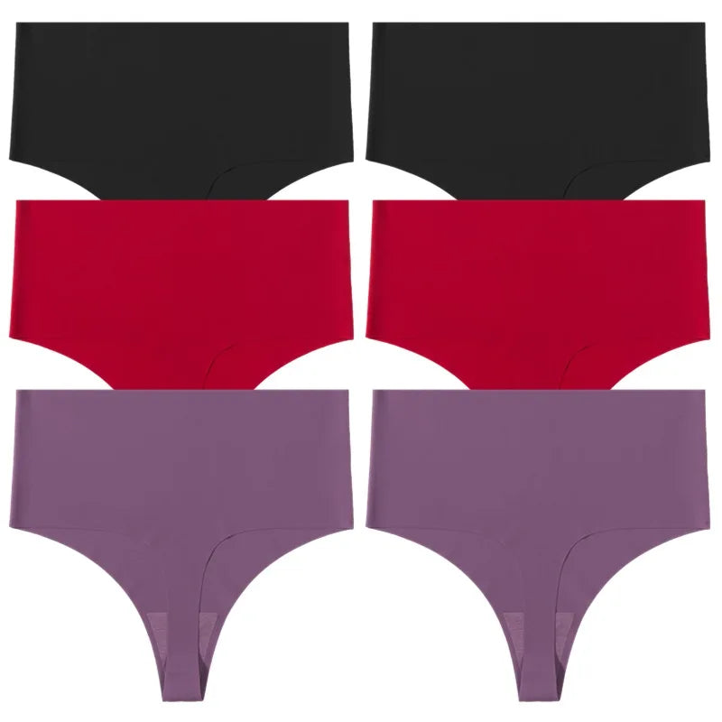 WarmSteps 6Pcs/Set High Waist Soft Women's Thongs Panties Traceless Slip Silk Female Lingerie Casual Yoga Underwear for Ladies
