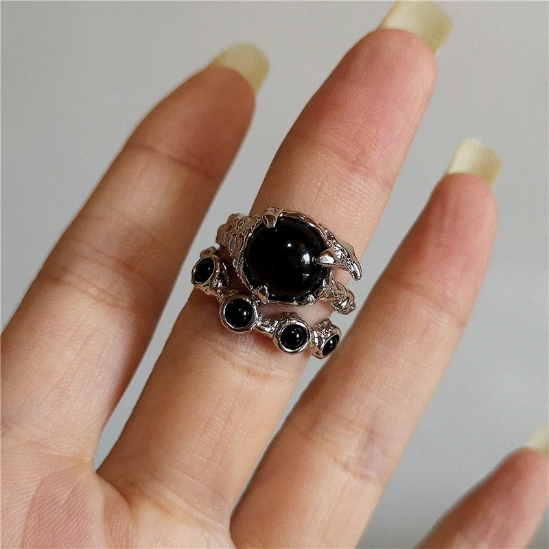 Vintage Goth Thorny Rose Couple Rings For Men Women Charm Irregularity Opening Stainless Steel Punk Finger Ring Jewelry Y2k Gift
