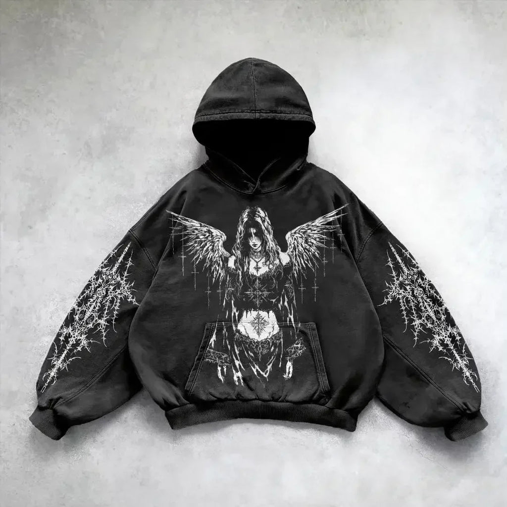 Y2k Zip Up Hoodies Vintage Fashion Print New Harajuku Hip Hop Long Sleeve Coats Loose Hooded Sweatshirt Men and Women Streetwear