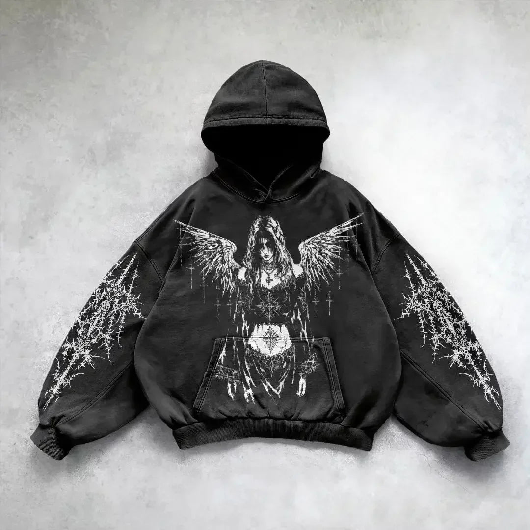Y2k Zip Up Hoodies Vintage Fashion Print New Harajuku Hip Hop Long Sleeve Coats Loose Hooded Sweatshirt Men and Women Streetwear