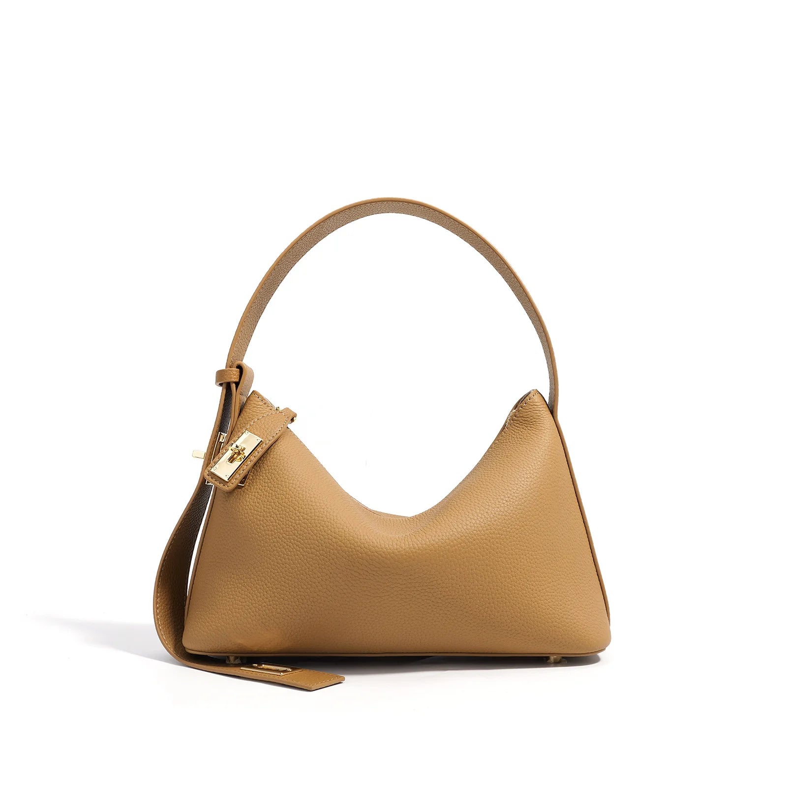 Women's Plain Color Genuine Leather Handbag Fashionable All-match Casual Versatile Trendy Single Shoulder Bag with Lock Design