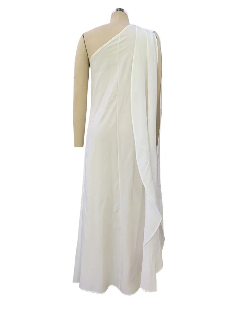 2024 Spring New Women's Fashion One Shoulder Solid Color Sleeveless Banquet Gown Long Dress Vestidos De Mujer