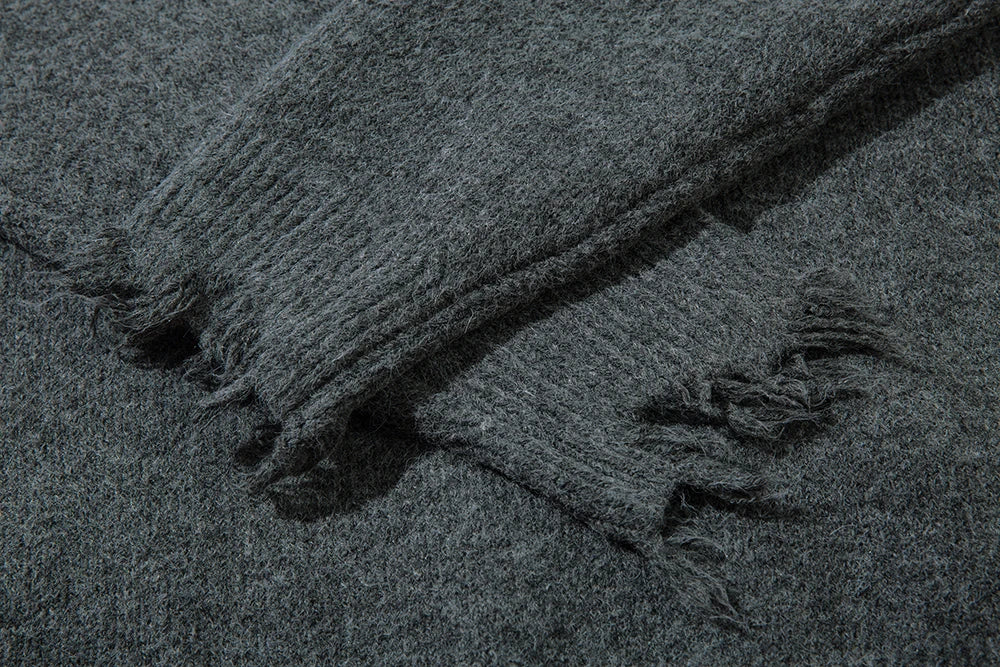 Half Zipper Frayed Hem Ripped Solid Knitted Sweaters Mens and Womens Autumn Baggy Pullover Sweater Oversized Loose Clothes