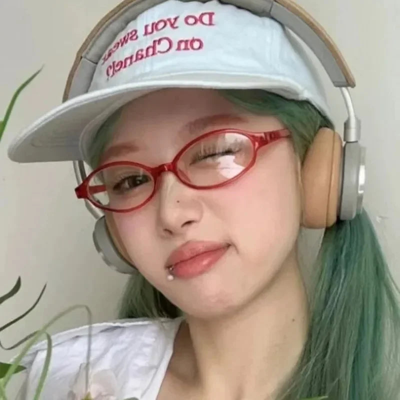 Retro Oval Glasses Women Girls Y2K Red Green Frame Glass Eyewear Decorative Computer Anti-blue Eyeglasses with Seaside Driving