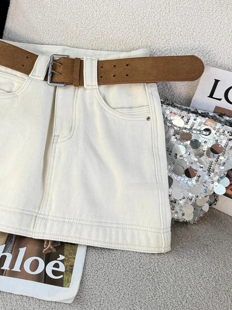 High Waist Embroidered Letter Denim  Skirt Slimming Women's Faion Commute Sle Cotton Blend ort Skirts