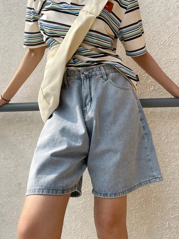 GUUZYUVIZ-Women's High Waist Denim Shorts, Oversized Casual Jeans, White Wide Leg Short Pants, Spring 2022