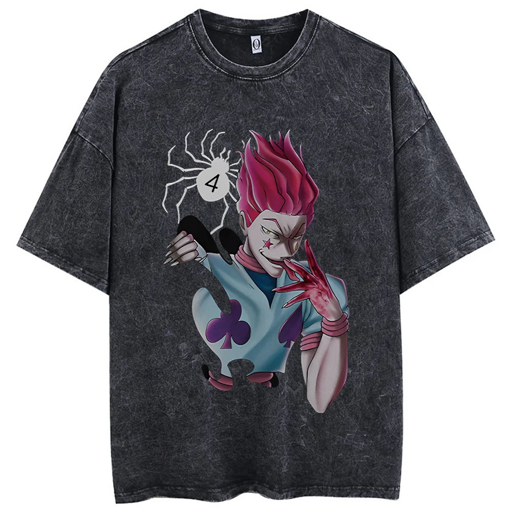 Anime Hunter x Hunter T Shirt Vintage Washed Phantom Troupe T-shirts Oversized Streetwear Manga Chrollo Lucilfer Tops Tees Man