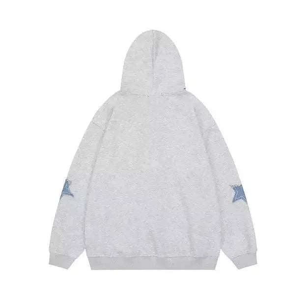 Vintage Star Print Hooded Sweatshirt Unisex Loose Fit Fashion Jacket For Men Women Ideal For Couples