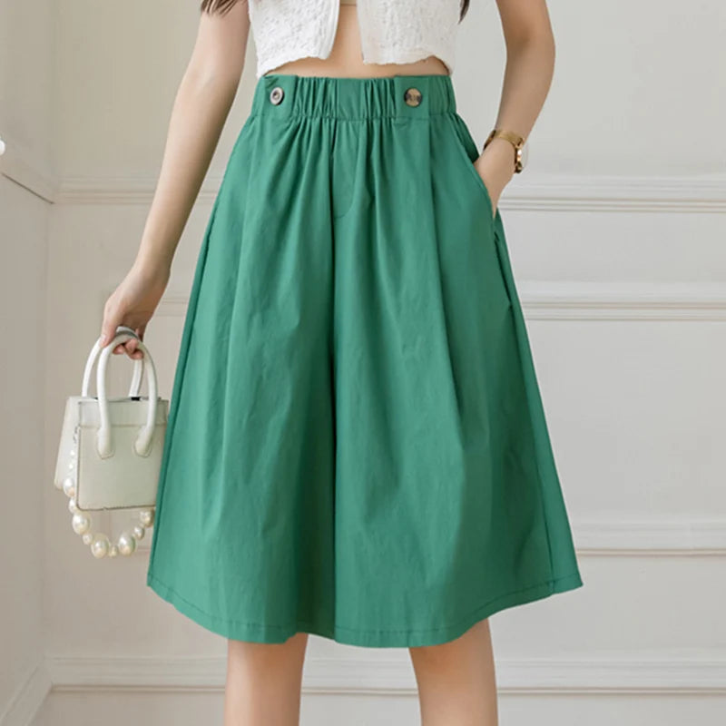 ZANZEA Women Shorts Fashion High Waist Wide Leg Pants 2025 Summer Elastic Waist Pantalons Casual Solid Pockets Vintage Shorts