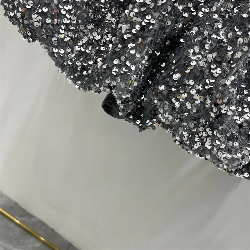 DEAT Fashion Women's Heavy Industry Sequins Skirts For Women Trendy Zipper Wrap Hip Ball Gown Skirt Female Spring New 11A02566