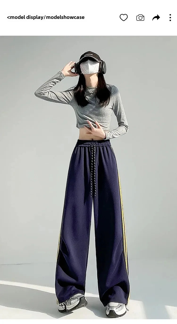 New 2025 American Stripe Sports Pants Women's Spring Autumn Wide Leg Loose Jazz Dance Casual Parachute Long Trousers