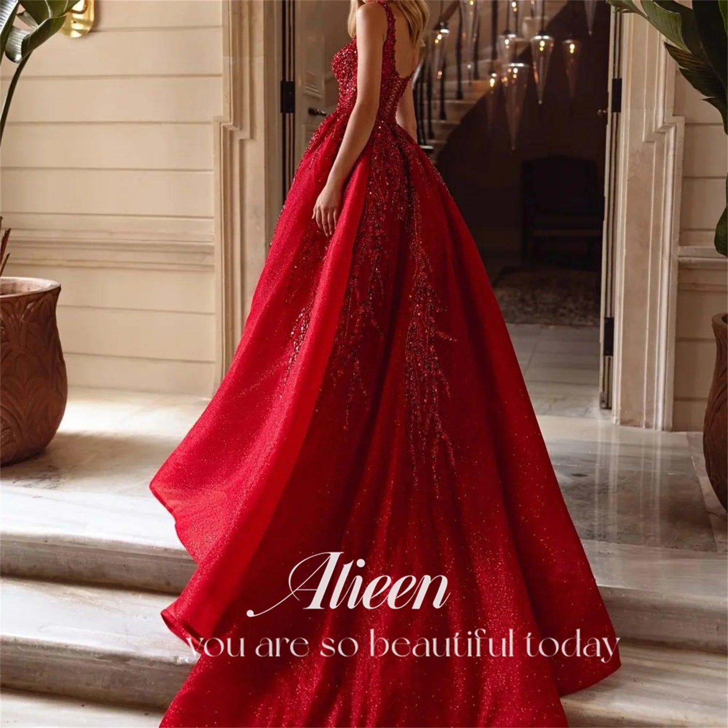 Customized Prom Dresses for Special Occasions Hand-made Beads Luxurious Women's Evening Dresses Large Sizes Square Leader Shiny