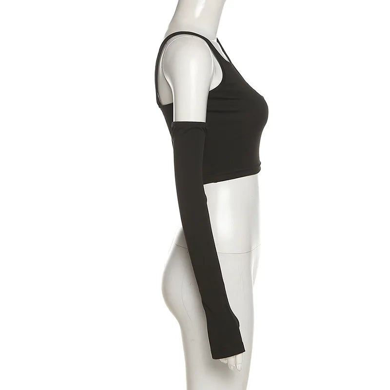 Autumn Fashion Casual Slim Solid Removable Sleeves Halter T Shirt For Women New Streetwear Wild Basic Female Top Hot