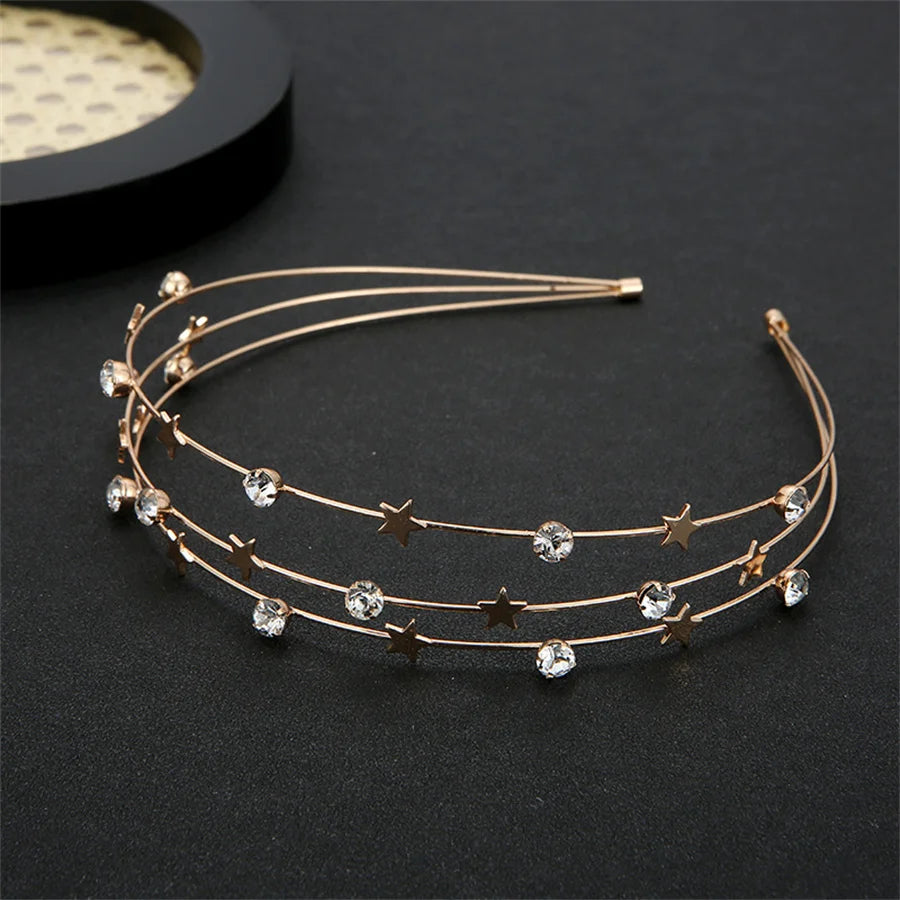 New style stylish personalized multi-layer metal star moon crystal headband ladies bride bridesmaid girls jewelry headdress gift