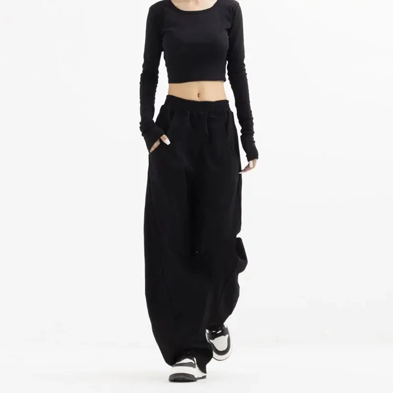 Autumn New Style Light Tawny Women's Sports Pants Loose Sweatpants Banana Shape Hiphop Elastic Waist Wide Leg Trousers