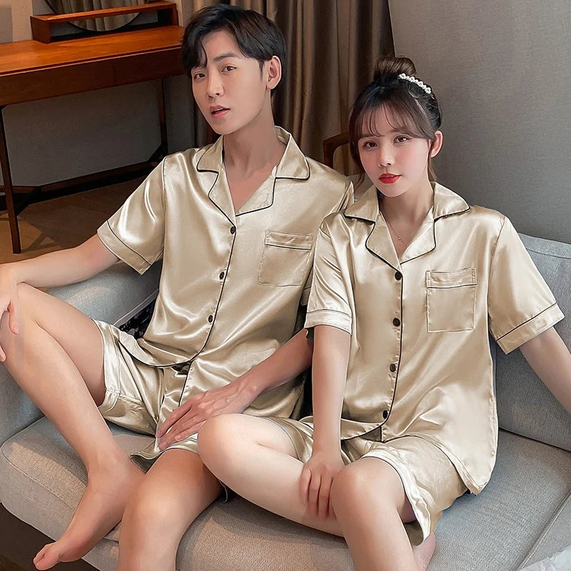 Couples Summer Ice Silk Thin ort Sve Spwear Home Clothes ort Pants Large Size Set Ladies Summer Silk New Model