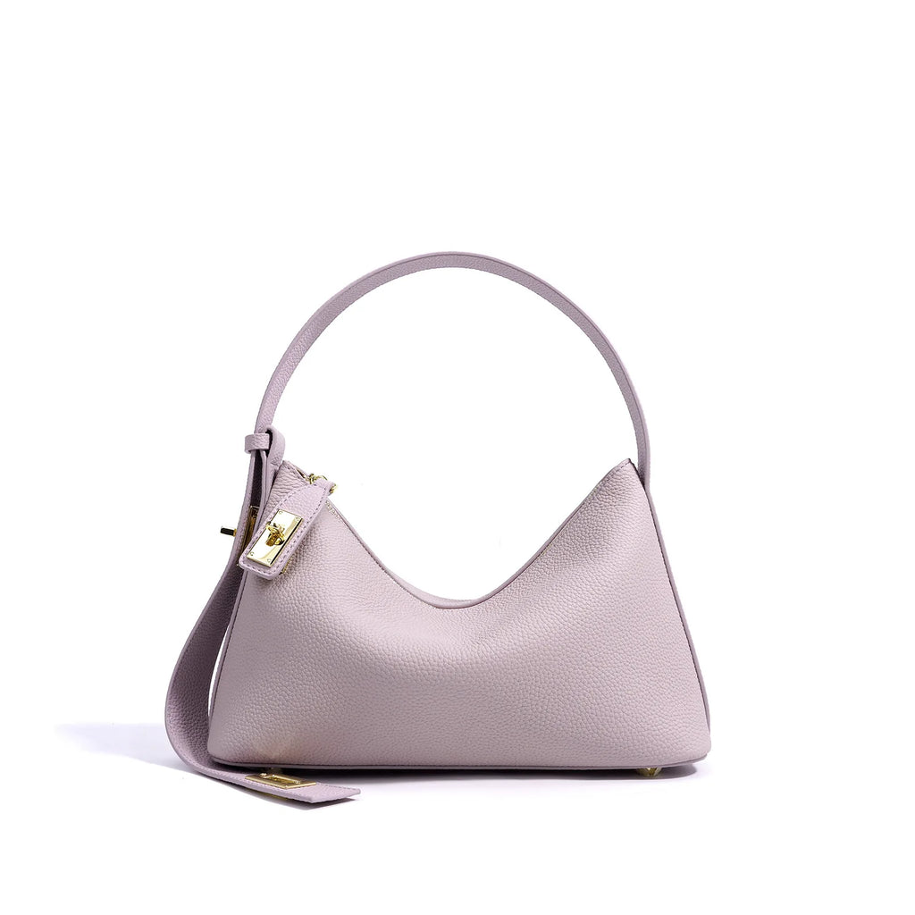 Women's Plain Color Genuine Leather Handbag Fashionable All-match Casual Versatile Trendy Single Shoulder Bag with Lock Design