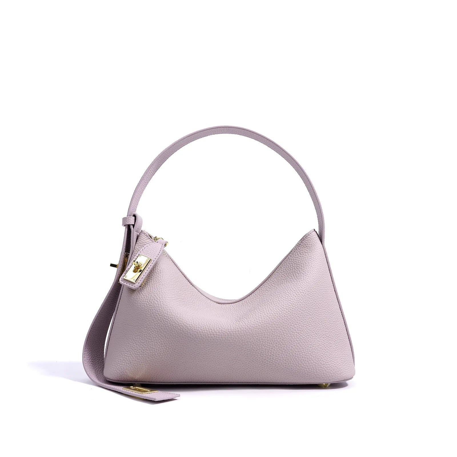 Women's Plain Color Genuine Leather Handbag Fashionable All-match Casual Versatile Trendy Single Shoulder Bag with Lock Design