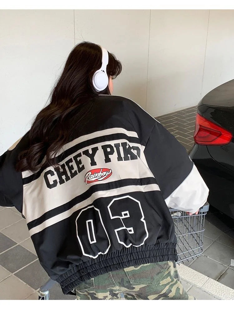 2023 Y2k Red White Bomber F1 Jacket Women Men Biker Racer Jacket Retro Hip Hop Grunge Clothes Trend Oversize Windbreaker Varsity