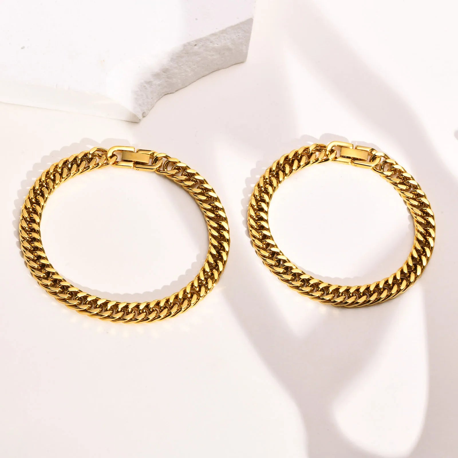 Stylish Double Curb Chain Bracelets for Men Boys,8/10/12/15mm Stainless Steel Miami Link Wristband,Punk Jewelry Gifts