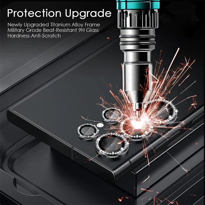 Bling 3D Diamond Metal Camera Ring Protector For Samsung S25 S24 Plus S23 S22 Ultra S 23 25 5G HD Tempered Glass Alloy Lens Cap