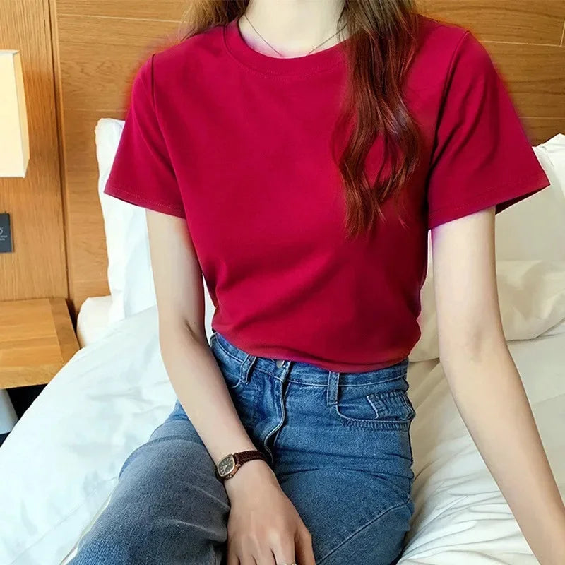 Fashionable Letter Embroidery Short Sleeve T-Shirt Women's Loose-Fit Summer New Style Slimming Base Layer Korean Version