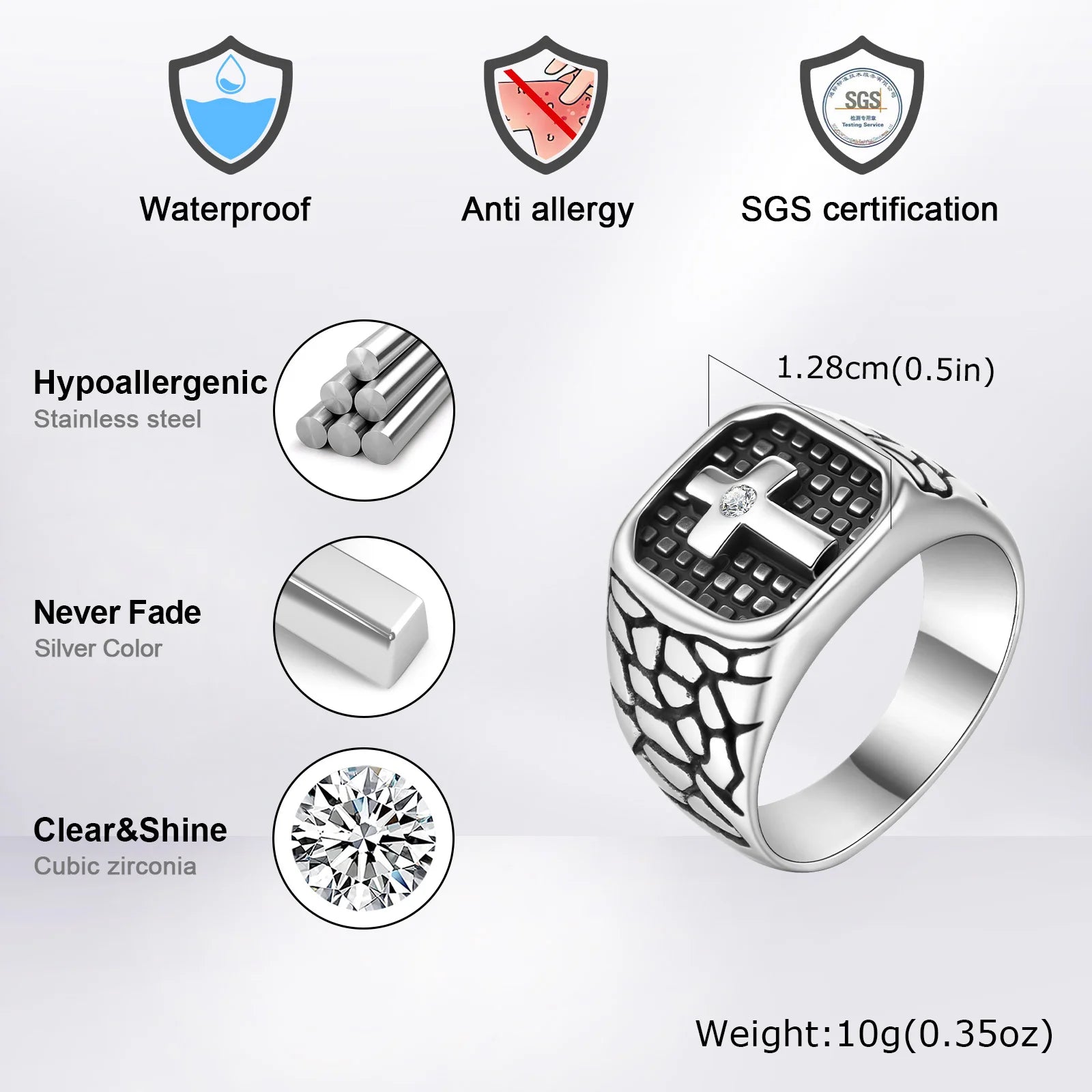 Vnox Bold Cross Signet Rings for Men,Crack Warrior Men's Faith Protect Stamp Finger Band, Vintage Viking Jewelry