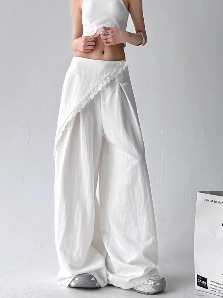 Zoki High Waist Streetwear Loose Pant Women Vintage Loose Design Wide Leg Trousers Casual All Match Summer Bf Hip Hop Pants New