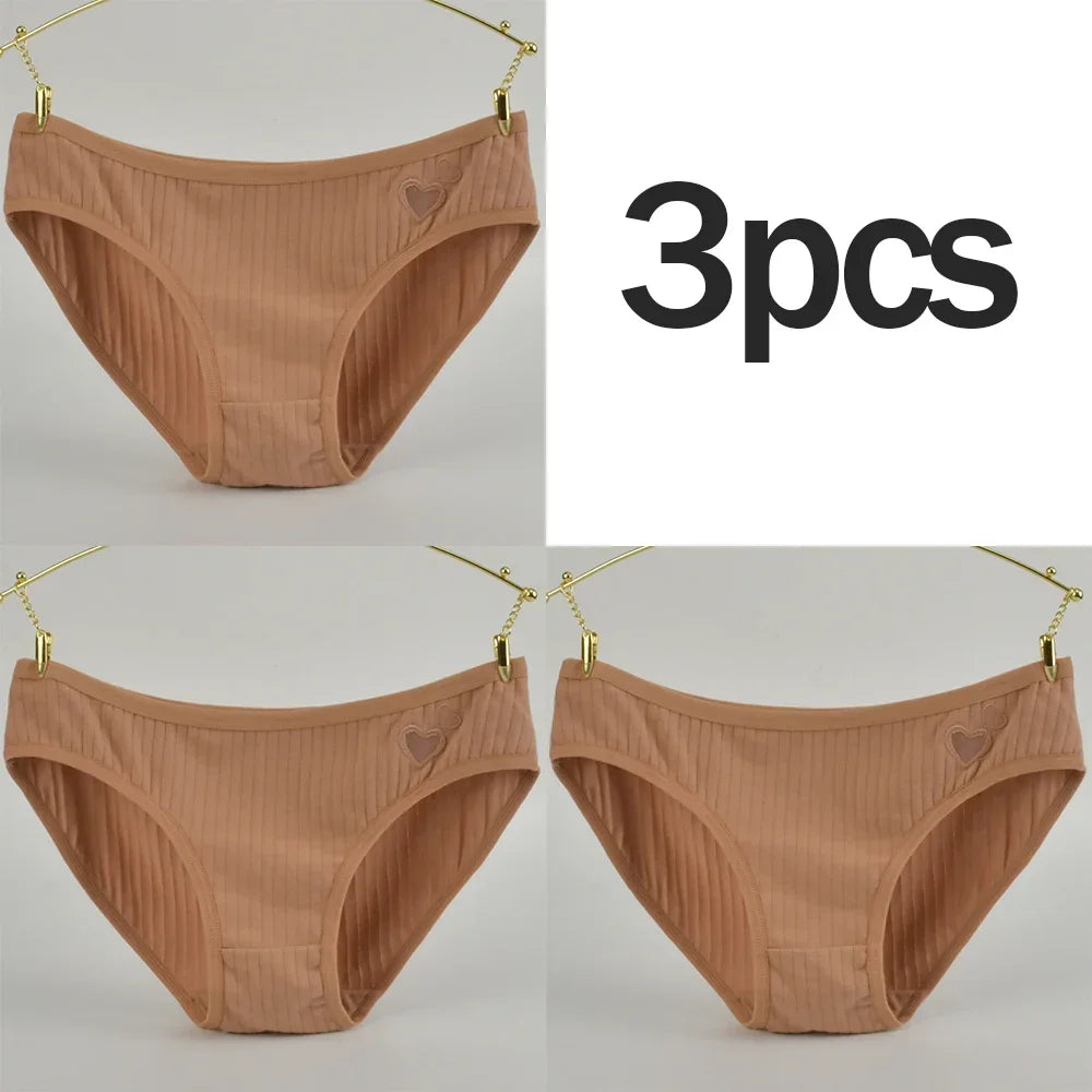 3Pcs Women's Cotton Briefs Underwear Hollow Heart Panties Woman Soft Breathable Female Panties Intimate Lingerie Underpants New