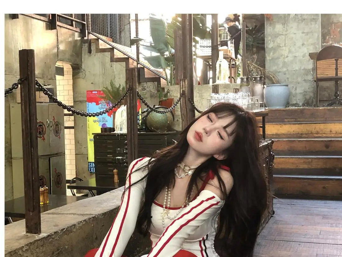 Dophee Original Spice Girls Elastic Waist All-match Loose Straight Wide Leg Pants Cute Bow Printed Splicing Lace Casual Trousers