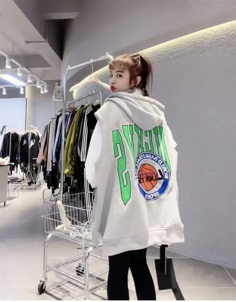 Oversized Hooded Sweatshirt Vest Female Hip Hop Streetwear Sleeveless Jacket 2023 New Cardigan Outerwear Korean Fashion Casual