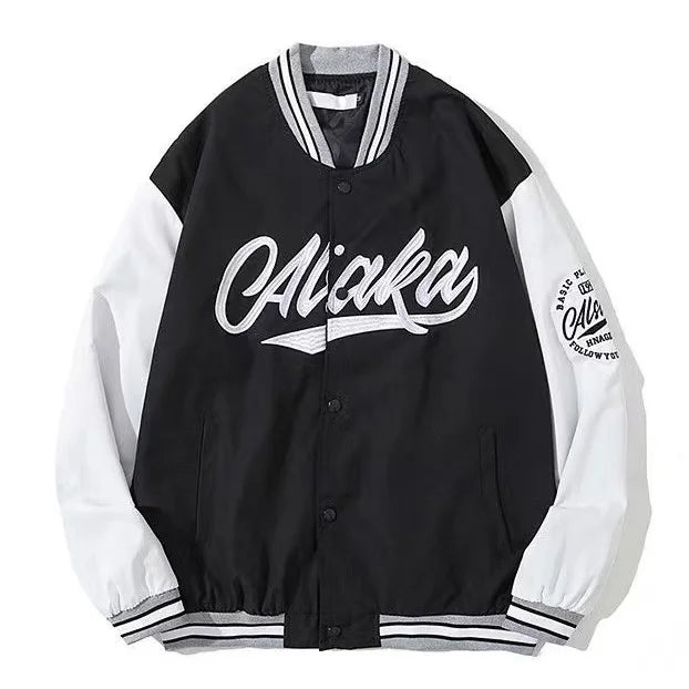 American retro letter embroidery leather Jacket Coat women's Y2K street hip-hop trend baseball suit couple casual leather jacket