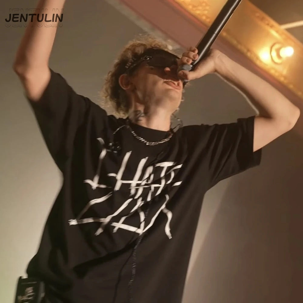 Hip Hop Streetwear Oversized Men Clothing Short Sleeve I Hate Lida Graphic Print Y2k Tops Tee Harajuku Goth Korean Tshirt Cotton