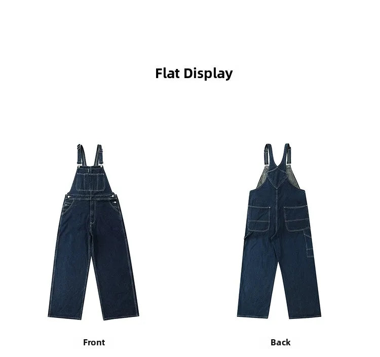 Retro American Design Denim Overalls Straight Loose Workwear Pants ex Couple Ameika Straight Leg Jeans Youth Trend