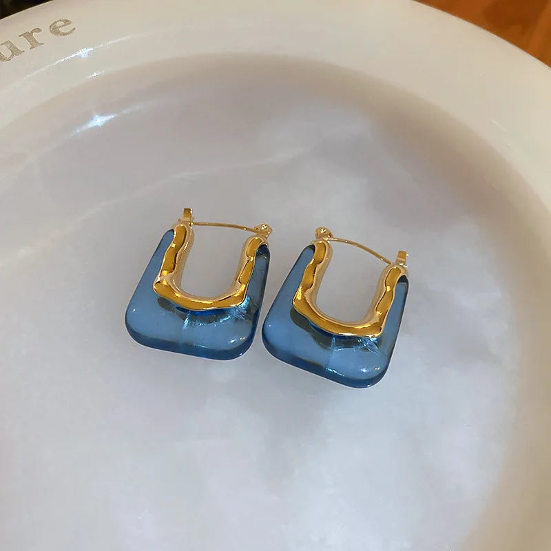 Green Pink Transparent Resin Earrings For Women Girls Geometric Irregular Stud Earrings 2023 New Trendy Ear Jewelry for Party