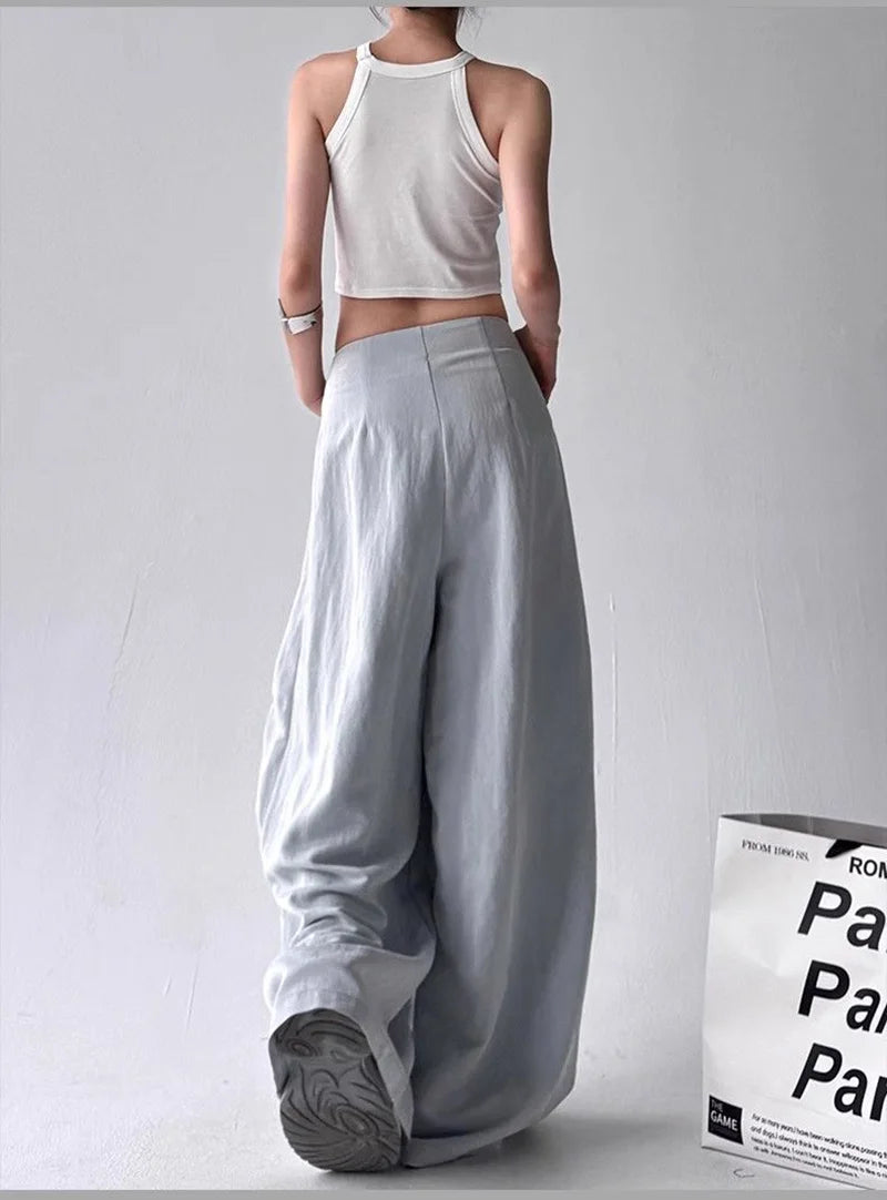 Zoki High Waist Streetwear Loose Pant Women Vintage Loose Design Wide Leg Trousers Casual All Match Summer Bf Hip Hop Pants New