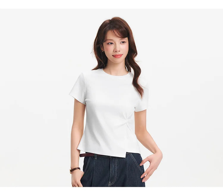 Semir Twist Knot Design Short Sleeve Tee Women Slim Fit 2025 Summer New Fashionable Casual Top
