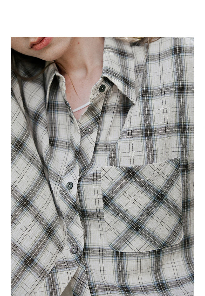 TOYOUTH Women Long Sleeve Blouse Shirt 2025 Spring New Cotton Plaid Retro Turn Down Collar Casual Shirt Tops