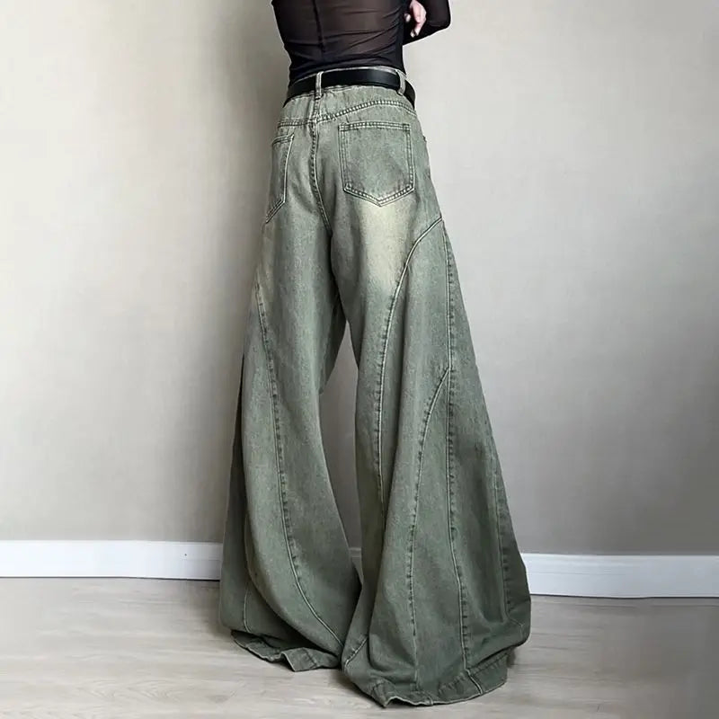Retro Fashion Old-segmented Denim Cargo Pants Low Waist Loose American Street Harajuku Casual Jeans Women Unisex Wide-leg Pants