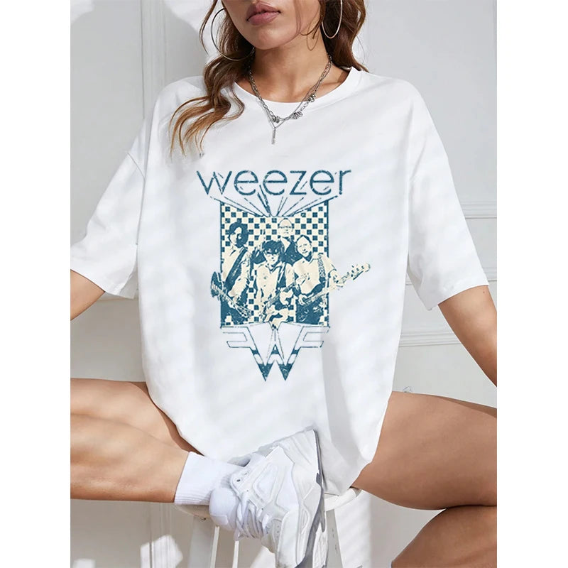 Weezer Band Cotton T Shirt Vintage Men Women Hip Hop Tee Fashion Short Sleeve Tshirt Oversized T-shirts Streetwear Tops Clothing