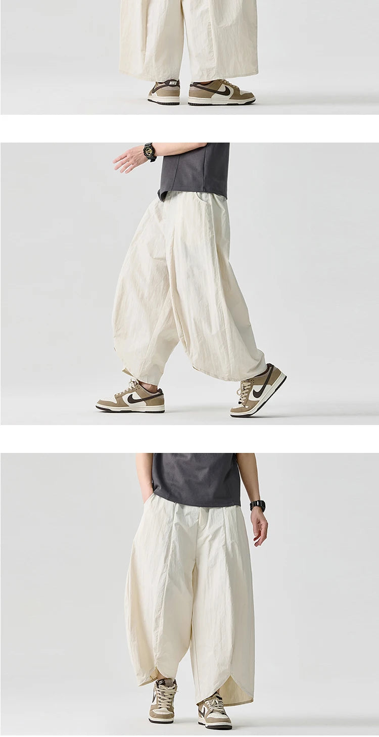 Men Wide Leg Pants Summer Light Thin Solid Casual Harun Pants Elastic Waistband Loose Oversize Lantern trousers Men Clothing