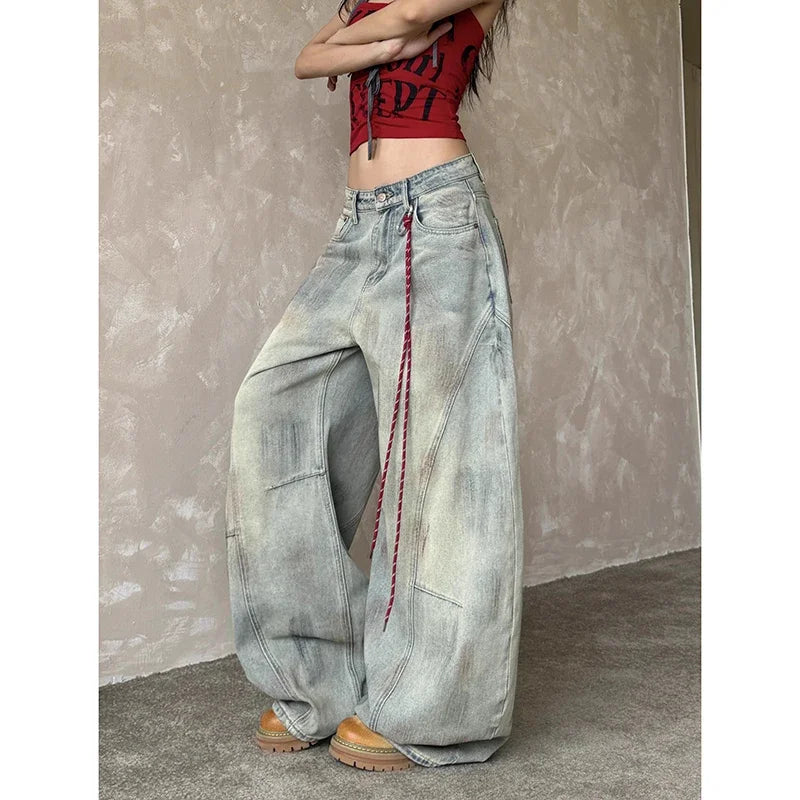 Light Blue Y2k Baggy Jeans Women Harajuku Aesthetic Japanese 2000s Style Denim Trousers Vintage Cargo Pants Trashy Clothes 2025