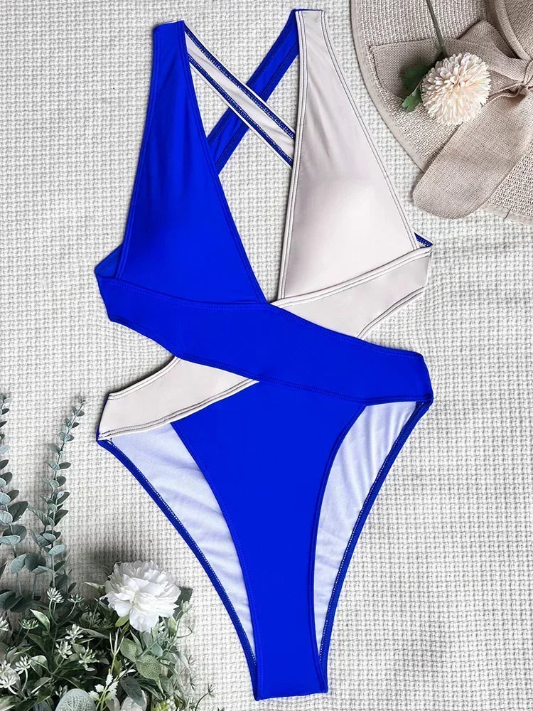 Scrunch Butt Swimsuits Deep V Neck Cross Backless One Piece Swimsuit Women Swimwear Female Monokini High Cut Bathing Suit Swim