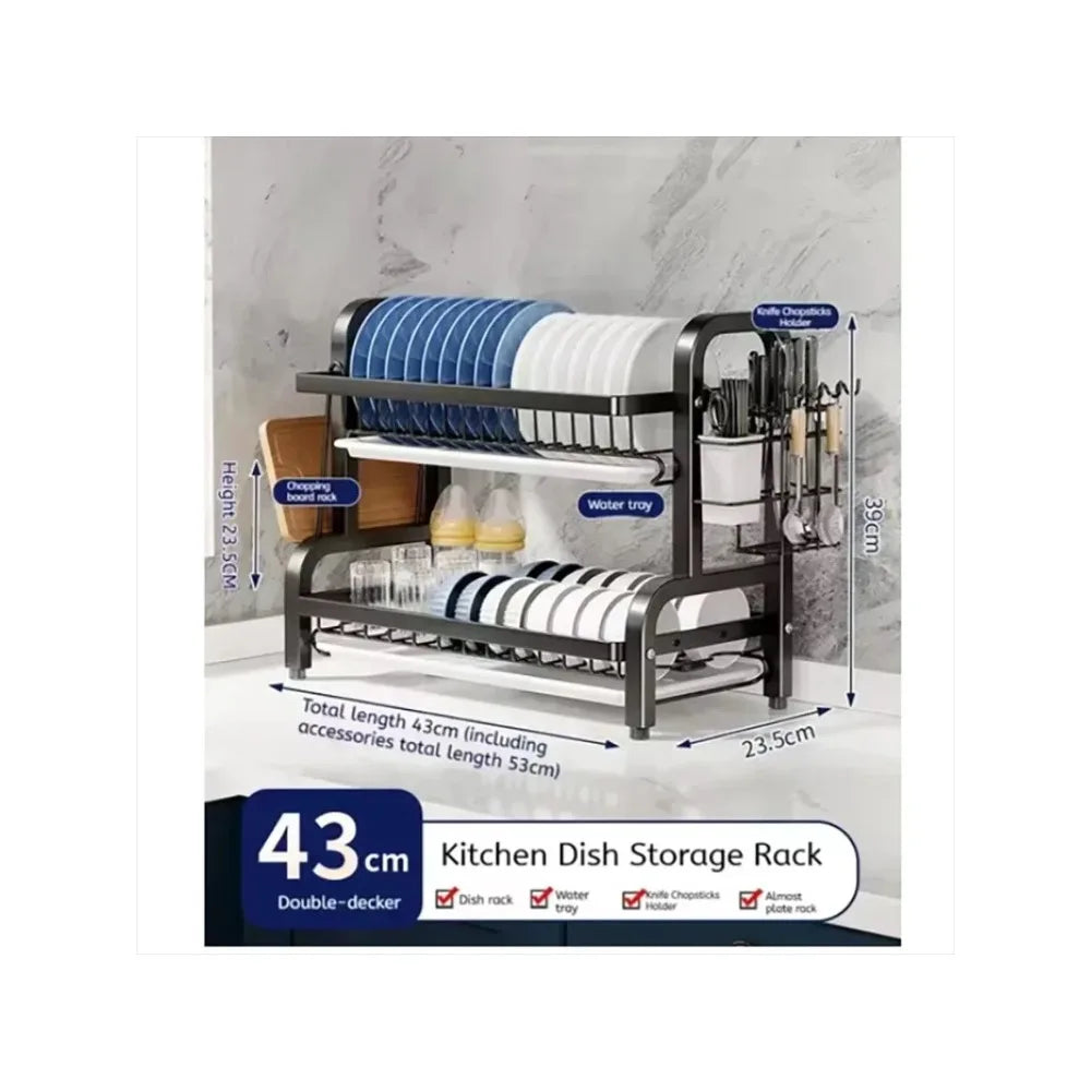 Kitchen 2nd floor storage cutlery and bowl rack set with cutlery rack, large anti rust cutlery drainage board