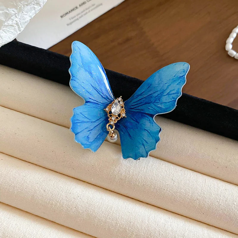 Fairy Dark Blue Gradient Butterfly Shiny Duckbill Hair Clips for Women Pastoral New Premium Dreamy Fashion Luxury Accessories