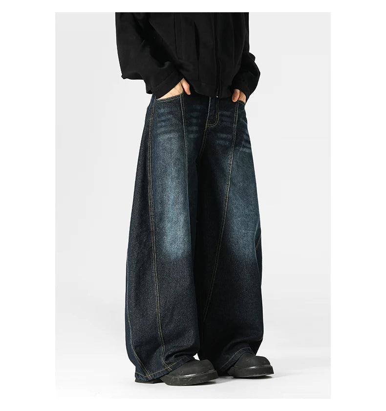 Hip Hop American Sle Wide Leg Men's Jeans Loose Fit Autumn Winter Trendy Vintage Waed Floor-Length Trousers