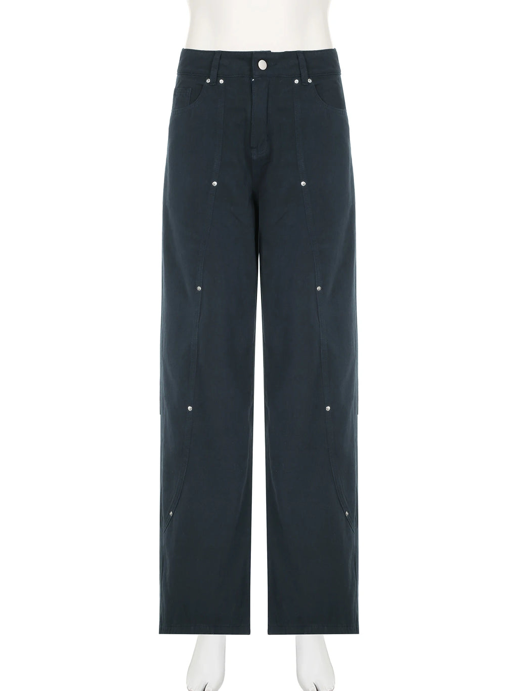 IAMSURE Casual Loose Rivet Jeans Wide Leg Pants Basic Low-Waisted Straight Pants Women 2025 Spring Autumn Streetwear Ladies