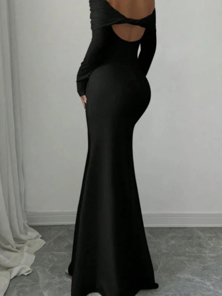 European and American 2025 Cross border Spring/Summer New French Fashion One Piece Collar Slim Fit High Waist Sexy Banquet Dress