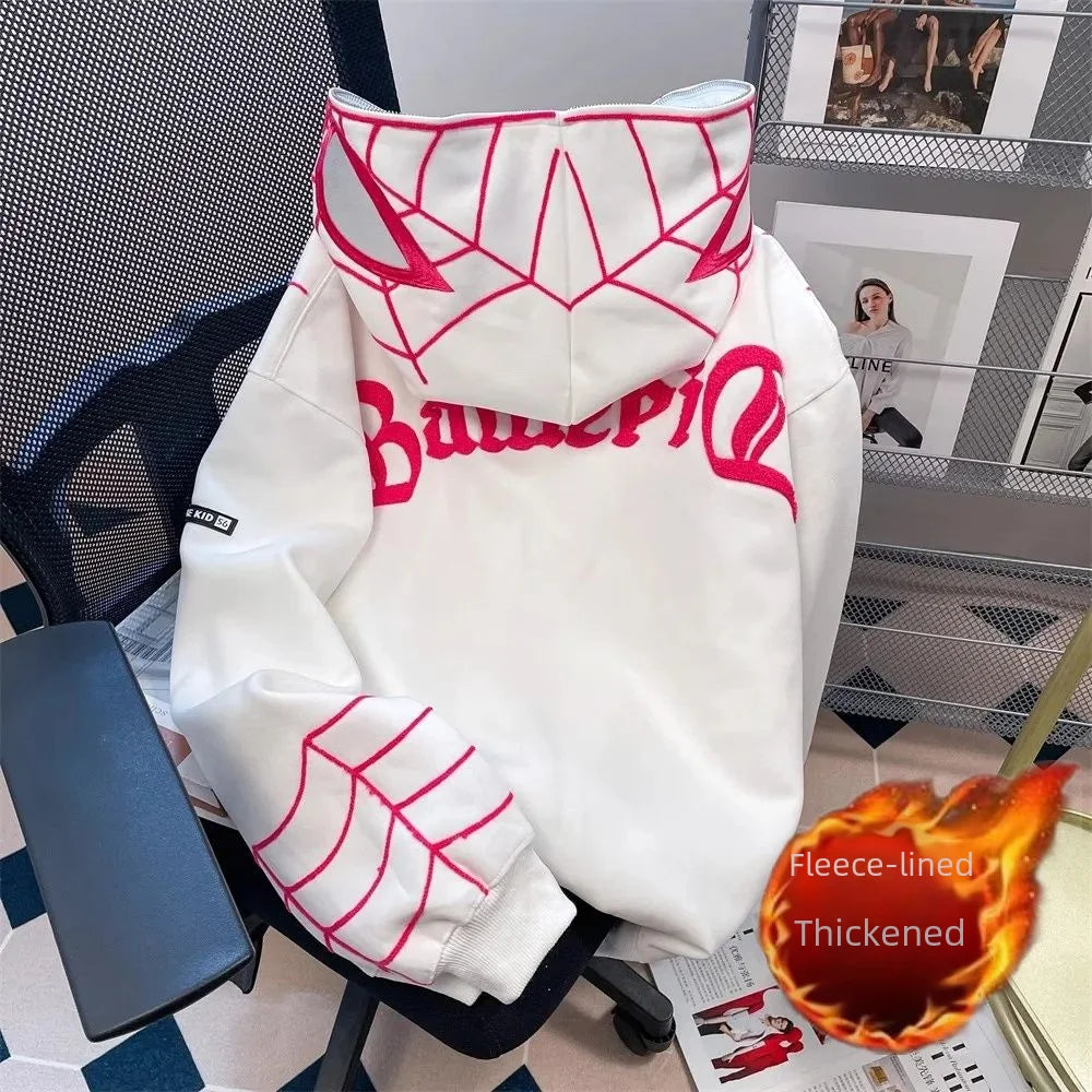 Autumn Winter Hip Hop Spiderman Hooded Sweatshirt Unisex Design Sensibility Niche Vibe Couple Jacket Cardigan