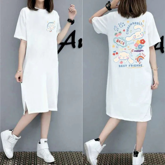 Korean Style Instagram Fashion Print Women's Summer New Plus Size Loose Pullover Short Sleeve Dress